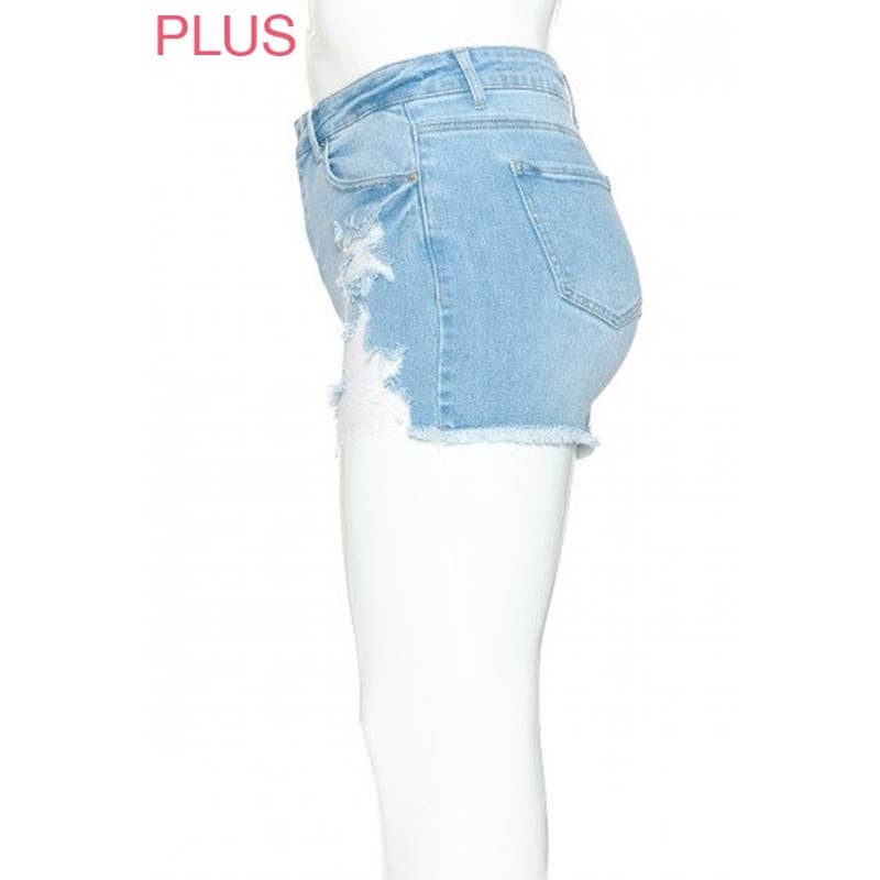 Paperdoll - Wholesale Shorts - Women's - PLUS MID RISE DESTRUCTED DENIM SHORTS7