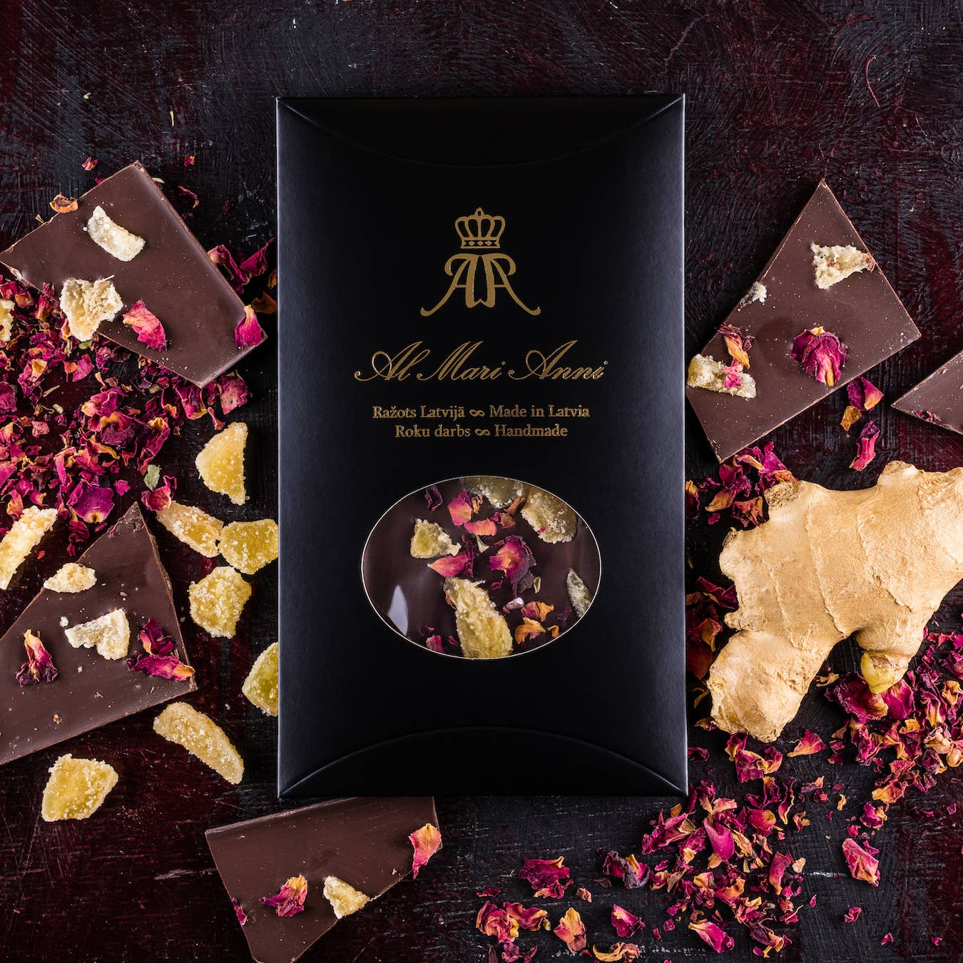 Al Mari Anni - Wholesale Chocolate Bar - Al Mari Anni Dark Chocolate With Ginger, Rose Petals