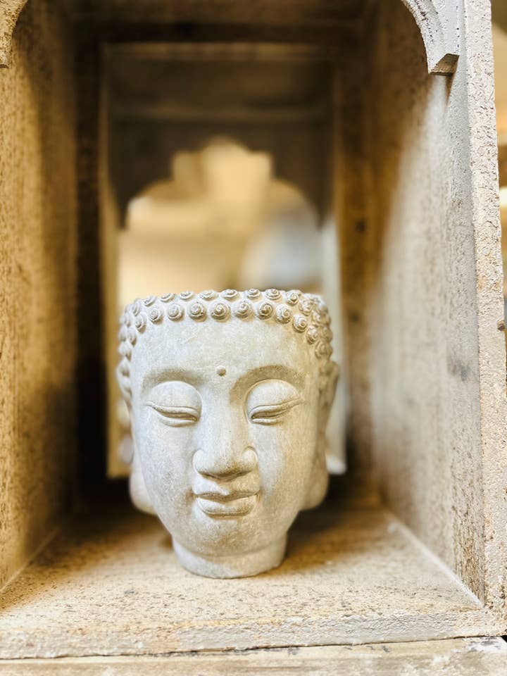 CEMENT WALL MOUNT HANGING BUDDHA PLANTER for wholesale by Vagabond Vintage
