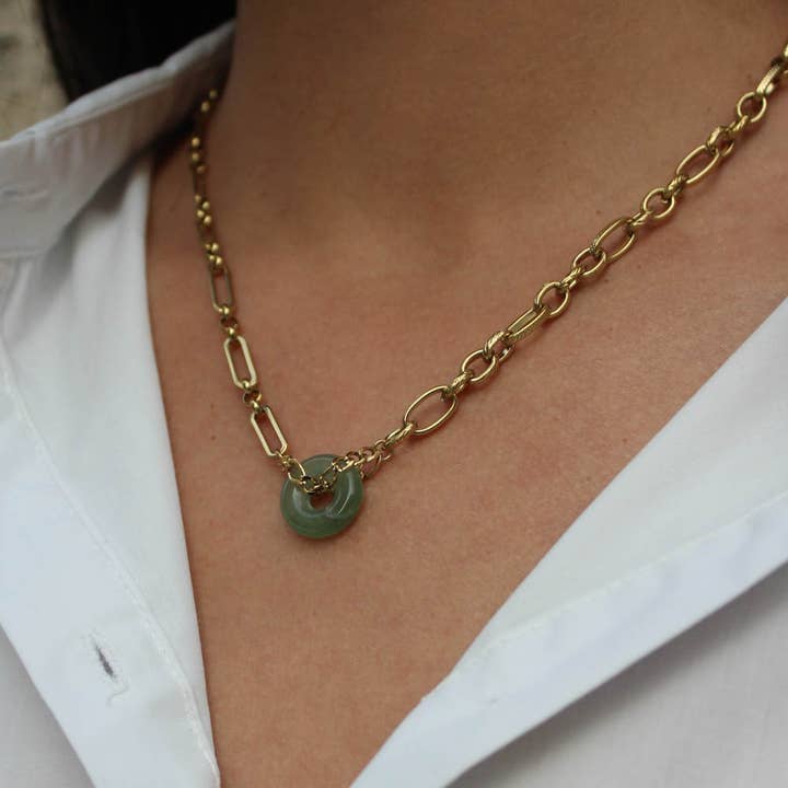 Caprice Paris - Wholesale Pendant/Charm Necklace - Paloma gold jade ring pendant necklace | Made in France3