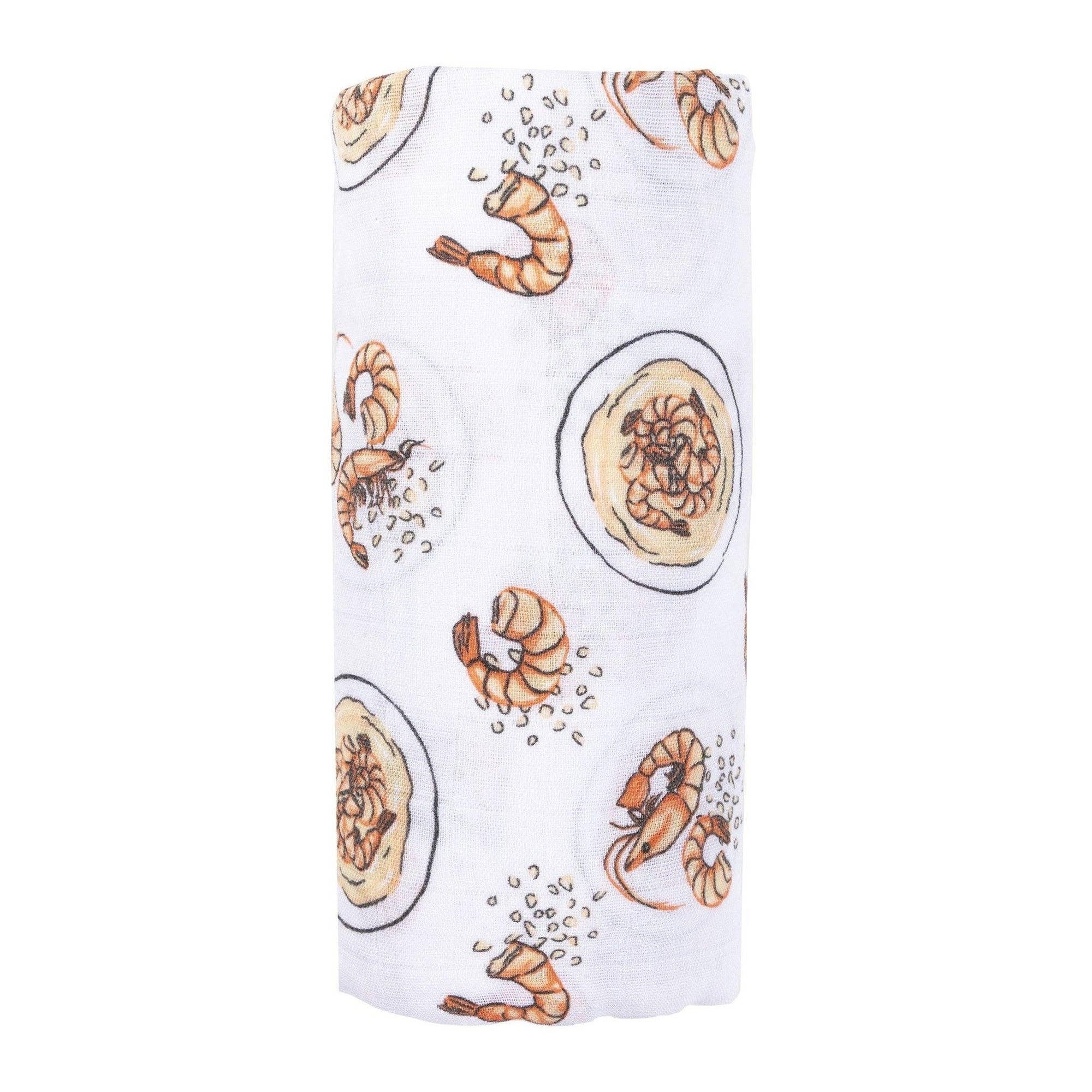 Little Hometown - Wholesale Swaddle - Baby - Shrimp and Grits Baby Muslin Swaddle Receiving Blanket2