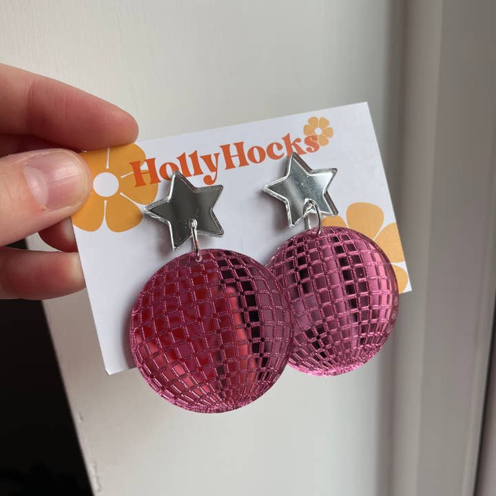 HollyHocks Jewellery - Wholesale Dangle earrings - Disco Ball Lasercut Acrylic Earrings2