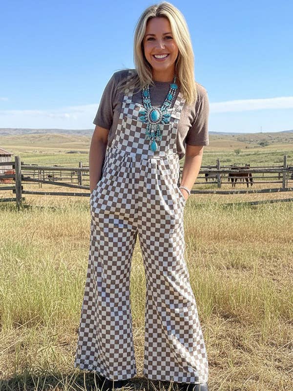 Checkered one piece casual women jumpsuit XCH16799 for wholesale by luluclothes