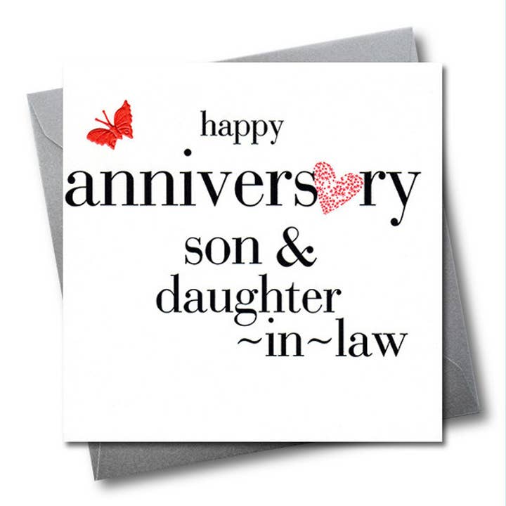 Tarjeta de aniversario de boda, hijo y nuera, tela adornada con mariposas para venta al por mayor de Claire Giles Ltd