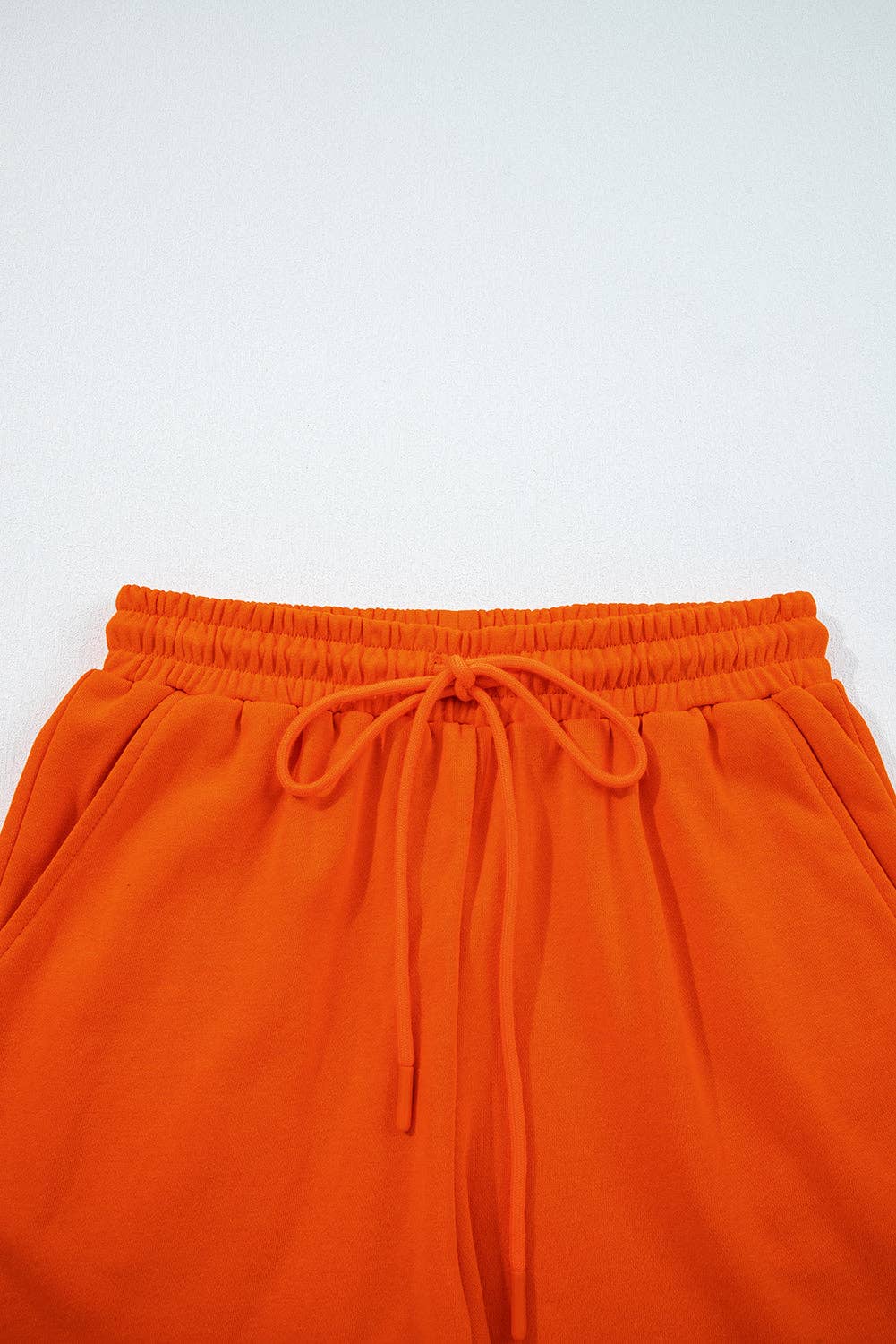 Orange Varsity Striped Sleeve Drop Shoulder Sweatshirt and Short Set for wholesale on Faire4