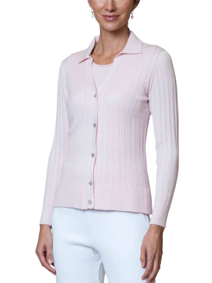 Macy Lace-Cable-Knit Cardigan, Pink Petal for wholesale by Biana