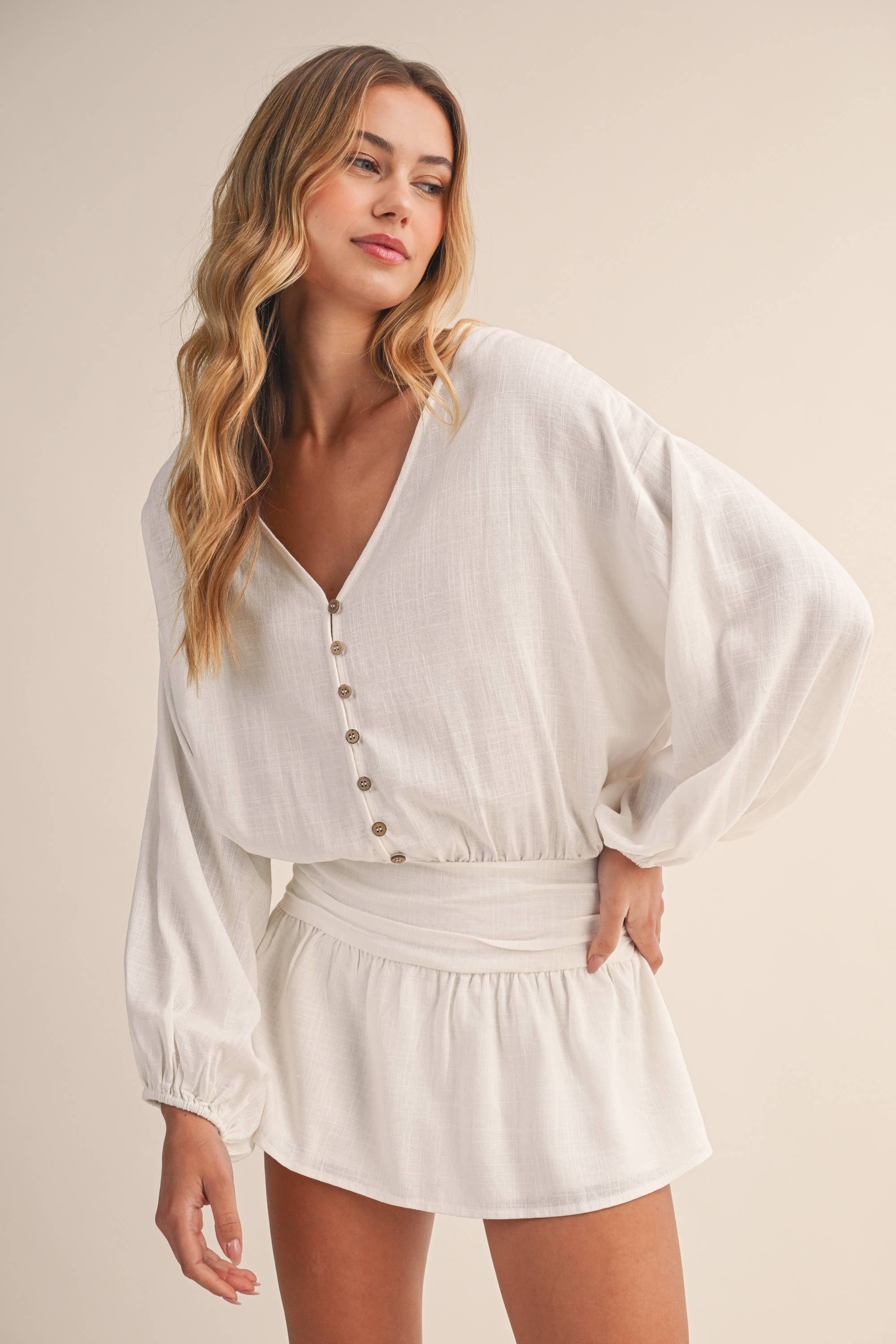 Klesis - Wholesale Romper - Women's - IR2396 LINEN LONGSLEEVES ROMPER11
