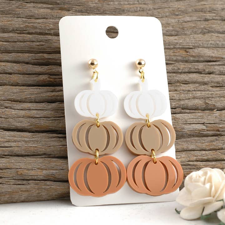 Pumpkin Earrings | Stacked Dangle Post Autumn Fall Acrylic for wholesale by Rocky Mountain Shops