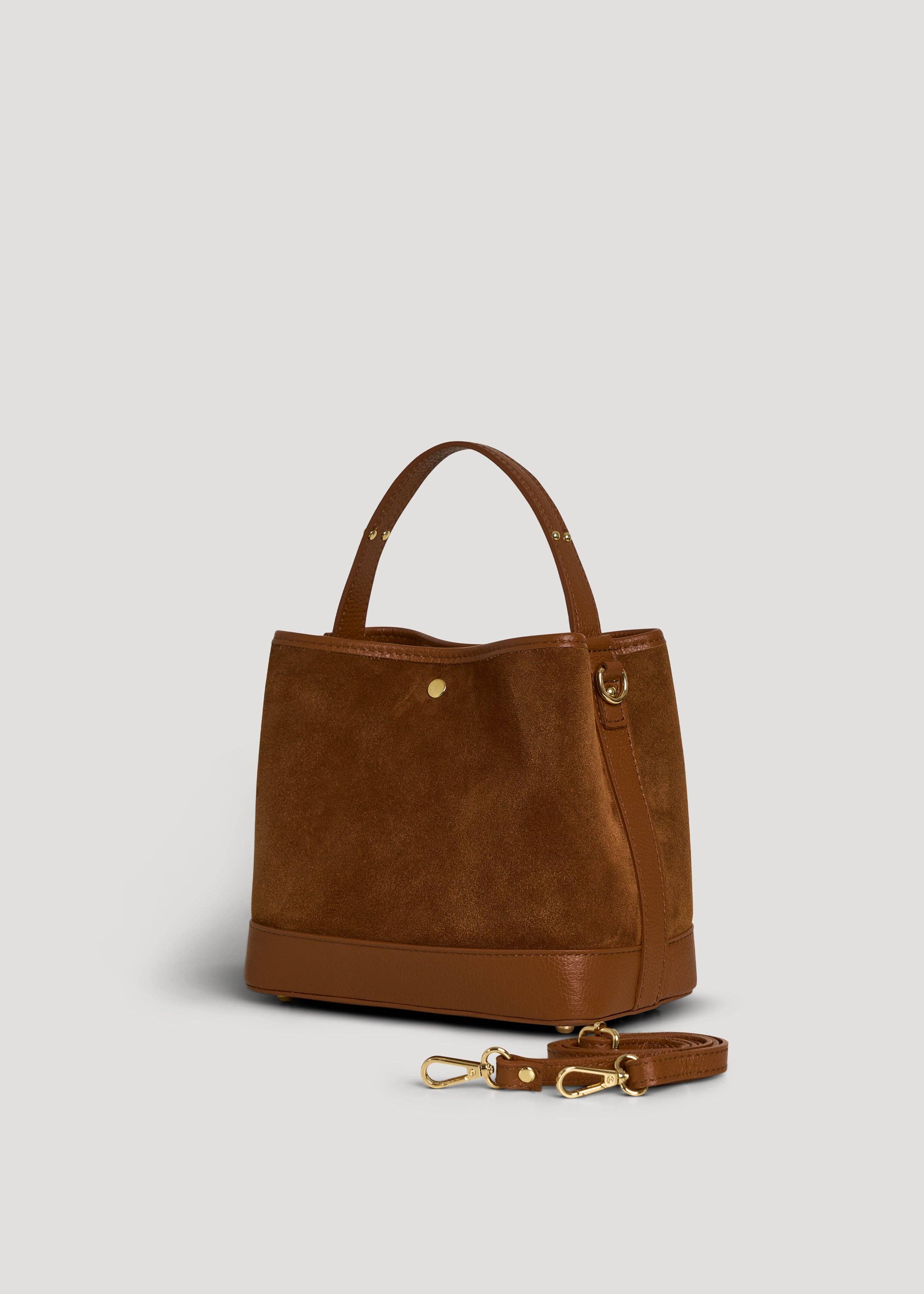 Voemièn – Mala com alça superior – Mulher por atacado – Kendy Bag em Camurça Castanha e Couro Dollar3