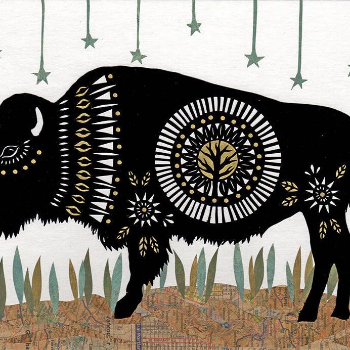 Impression artistique sur papier découpé Pawing The Prairie Sod, 8 x 10 pouces pour la vente par Rural Pearl: Cut Paper Art by Angie Pickman