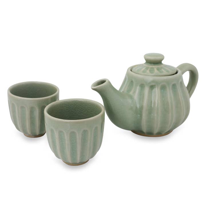 Novica Handmade Thai Mint Celadon Tea Set (Set For 2) for wholesale by NOVICA