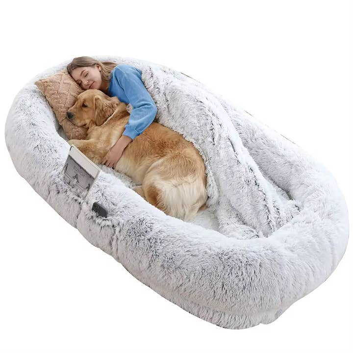 Gray Human Dog Bed 71x45 Washable Faux Fur Orthopedic Grey for wholesale on Faire