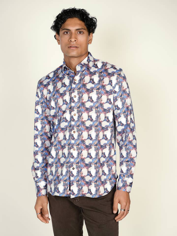 FW22 Signature Collection Leaf Print Long Sleeve Shirt for wholesale by Luchiano Visconti