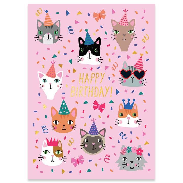 PARTY CATS BIRTHDAY GREETING CARD 4.5 x 6.25" for wholesale by Calypso Cards LLC