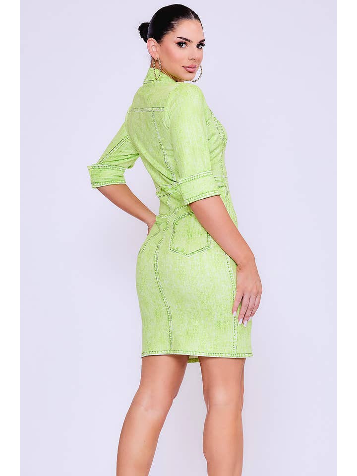 Her Bottari - Wholesale Dress - Women's - BD3696_Denim effect button down short sleeve mini dress10