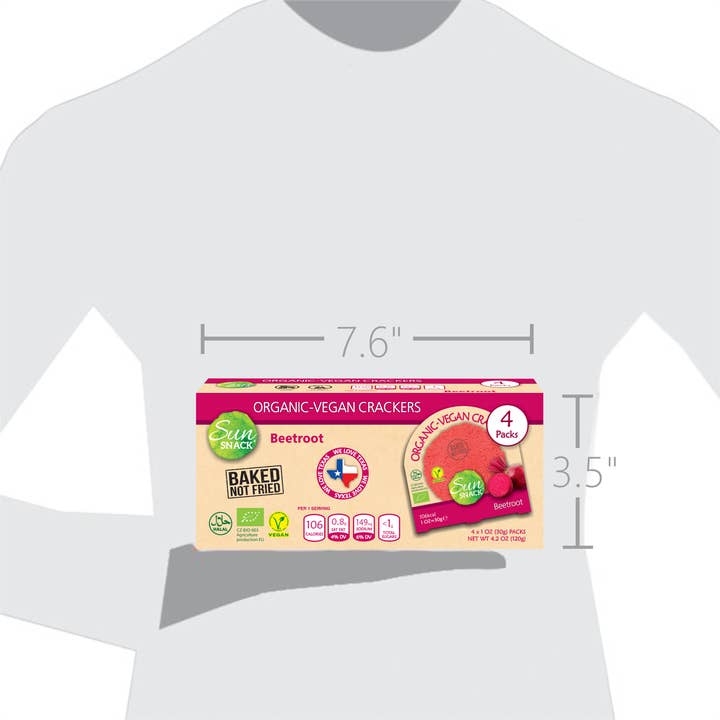 Sun Snack - Vente Biscuit salé - Craquelins à la betterave bio et végétaliens (4 x 30 g) Sachets