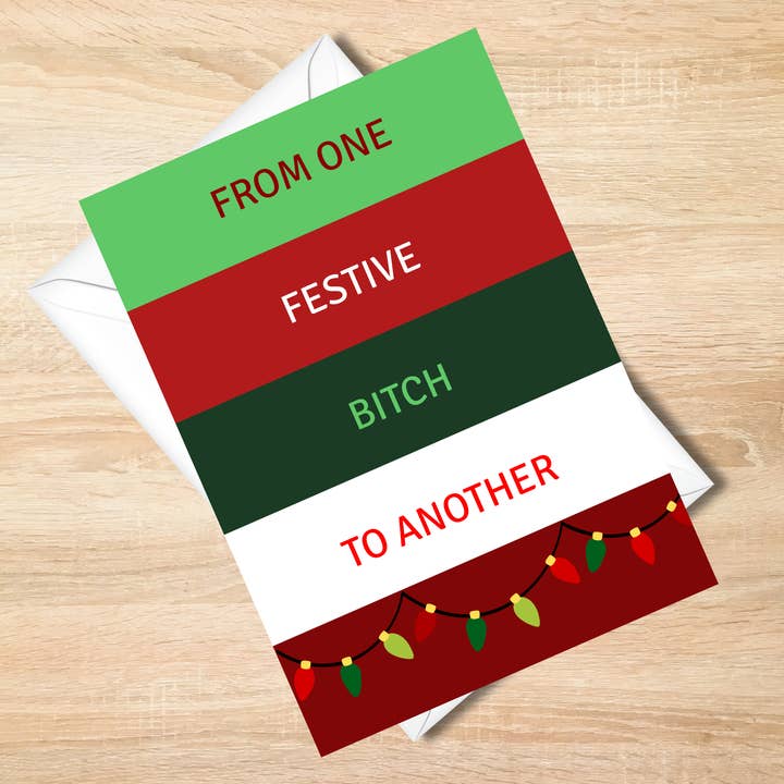 De « Joyeuse Fête de Garce à Garce » Carte de Noël Amusante pour la vente par Harper House Studio