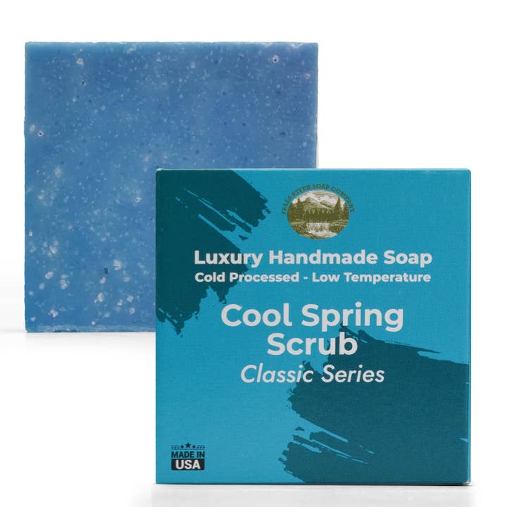 Cool Spring Scrub 5oz Soap Handmade Soap bar - Cherry Almond, oatmeal as exfoliant - Pure Essential Oil Natural Soaps- Anniversary Wedding Gifts Christmas stocking stuffer cherry blossom - Falls River Soap Company for wholesale by Falls River Soap Company