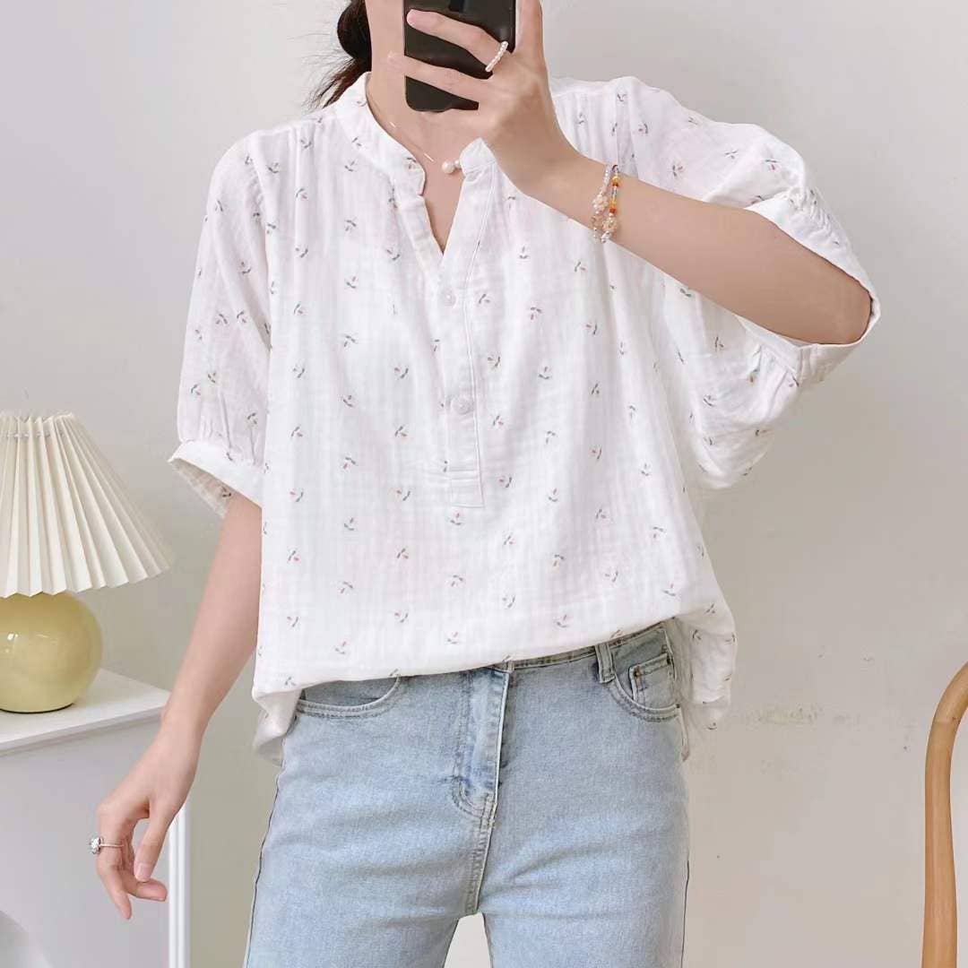 Whisper Mint – Engroshandel Bluse - Dame – Bomuldsgaspulloverskjorte med prikket mønster4