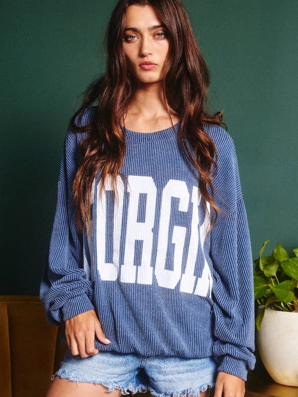 BUCKETLIST - Wholesale Graphic Sweatshirt - Women's - T1770C  Georgia Comfy Oversize Graphic Sweatshirt, Gameday25