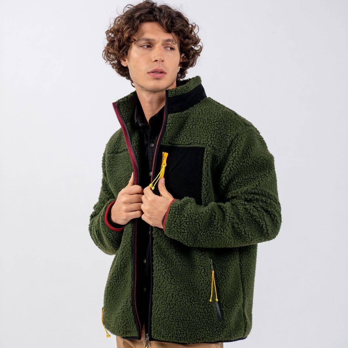 BILLYBELT - Venta al por mayor Chaqueta - Unisex - Sherpa mixta con cremallera color caqui1