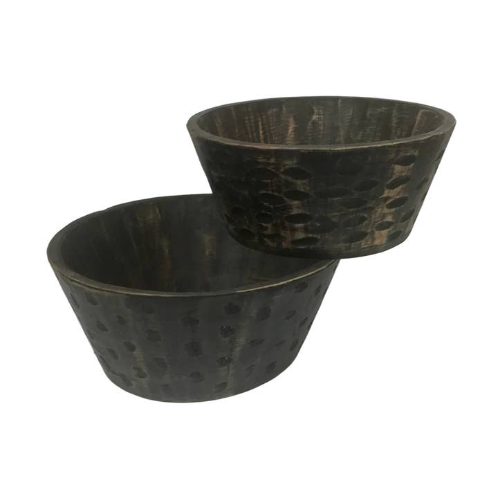 Lot de 2 bols à pâte en bois sculptés à la main en finition bois foncé pour la vente par Wilco Home