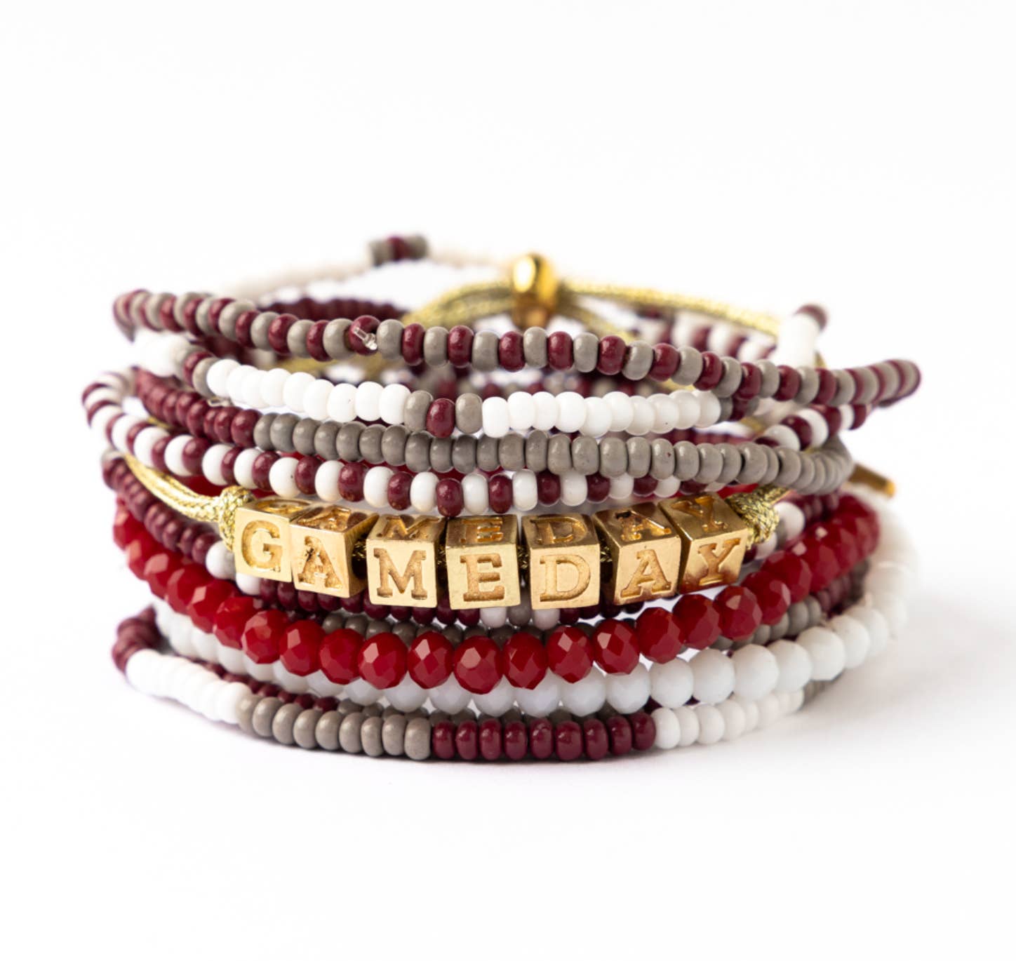 INK + ALLOY - Venta al por mayor Pulsera de cuentas - Juego de Pulseras de 11 Hilos Día de Partido Granate + Blanco al por Mayor