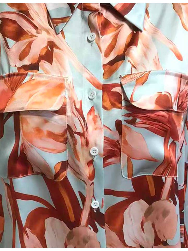 Ladies Multicolor Print Button Down Long Sleeves Shirts for wholesale on Faire3