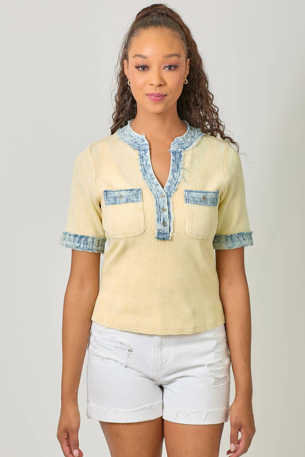 Mystree - Wholesale Blouse - Women's - 60981 Frayed Denim Trim Top 15