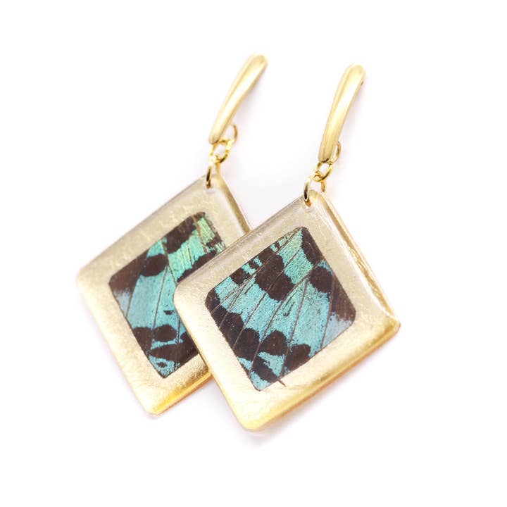 Geometric Green Sunset Earrings - Gold Diamond for wholesale by Monarca Eco Friendly Jewelry