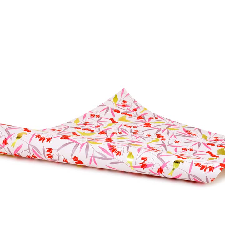 MIDORI Inc. - Wholesale Flat Wrap - Asian Floral Pink/Red/Lilac/Gold Foil