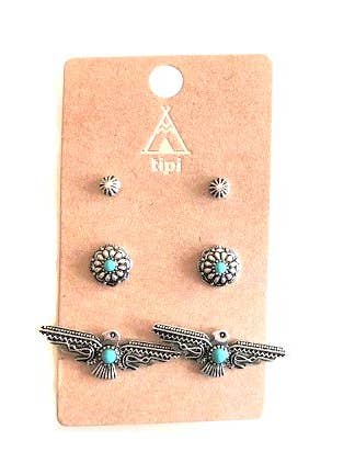 Western 3 Pair Turquoise Earring Set for wholesale by Snowing West