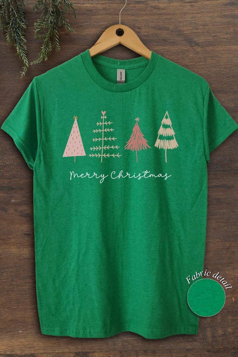 COLORBEAR – Großhandel T-Shirt (Grafikdruck) – Unisex – Schweres Baumwoll-T-Shirt mit Motiv „Merry Christmas Trees“0