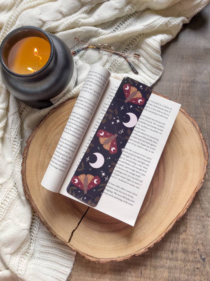 Midnight Celestial Moths 2x8 Bookmark | Glossy for wholesale by Meaggie Moos