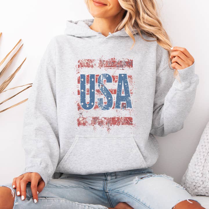 Distressed USA Patriotic Graphic Hoodie for wholesale by Trendznmore - Modern Graphic Apparel