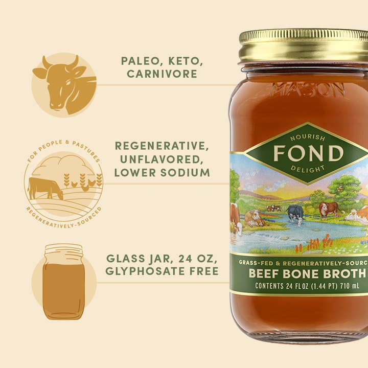 Fond Bone Broth - Wholesale Broth - Regenerative Grass-fed Beef Bone Broth 24oz