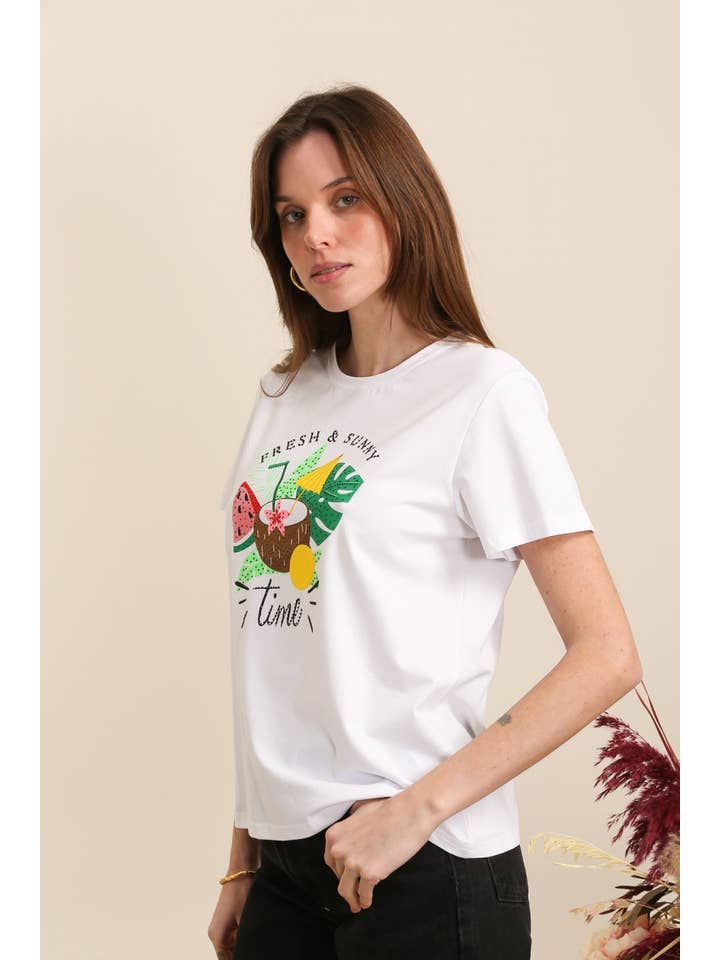 Attrait Paris - Wholesale Screen Printed T-Shirt - Women's - Summer Time cotton T-shirt2