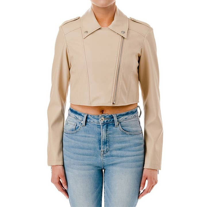 Paperdoll - Wholesale Jacket - Women's - MICRO CROP PU LONG SLEEVE BIKER JACKET