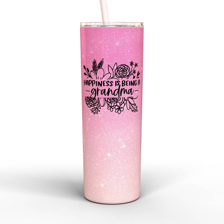Faux Glitter Happiness is Being a Grandma | 20 oz Skinny Tumbler | Stainless Steel | UV Printed for wholesale by The Sign Factory TX