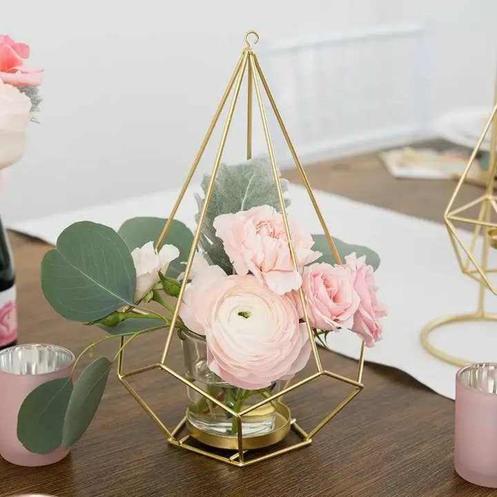 Weddingstar Inc. - Wholesale Candle Holder - Tall Geometric Candle Or Flower Centerpieces - Gold - Set 2