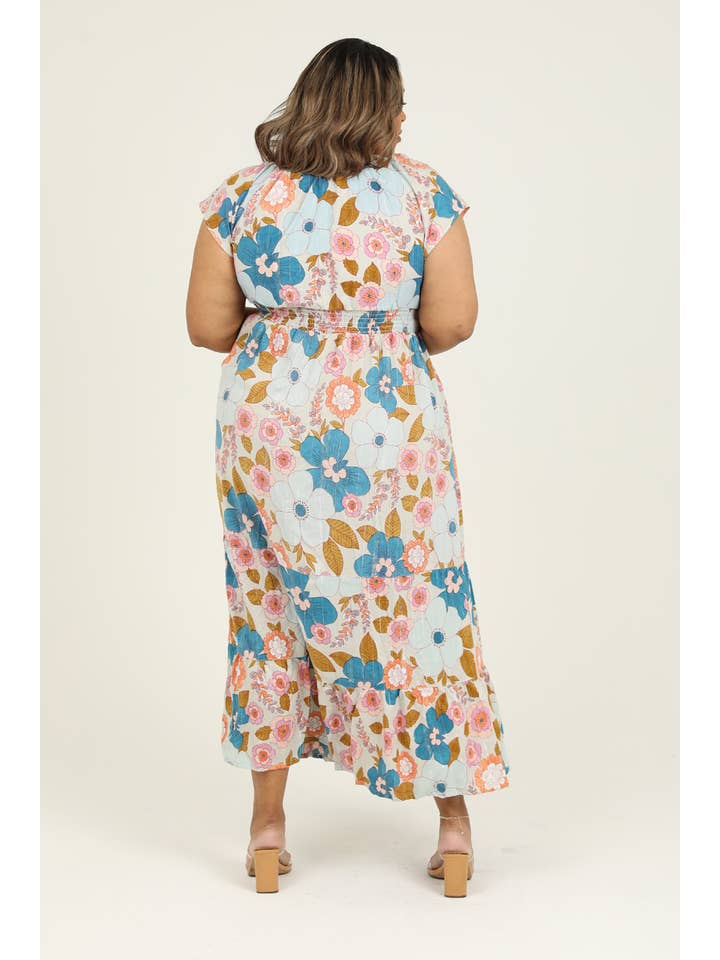 ANGIE - Wholesale Dress - Women's - F9K03-FQ94 V NECK SMOCKED WAIST LUREX THREADS MAXI DRESS
