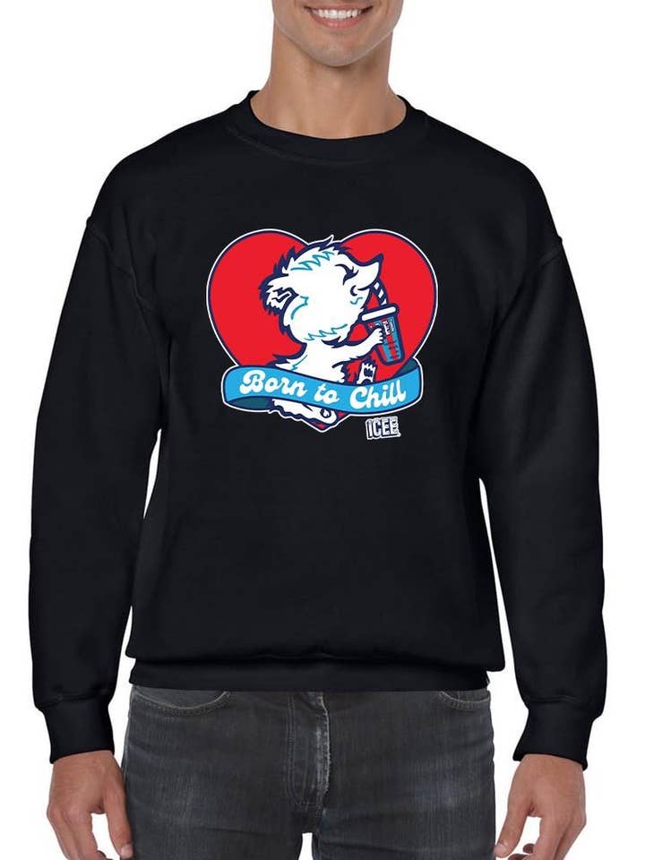 Officially Licensed ICEE Born To Chill Heart - Cozy Polar-Bear Graphic Men's Sweatshirt for wholesale by Snack Tees