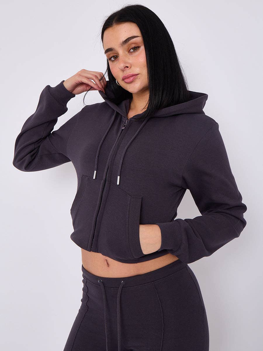 AX Labels - Wholesale Lounge Set - Women's - Interlock Cropped Zip Hoodie and Flared Trouser Set8