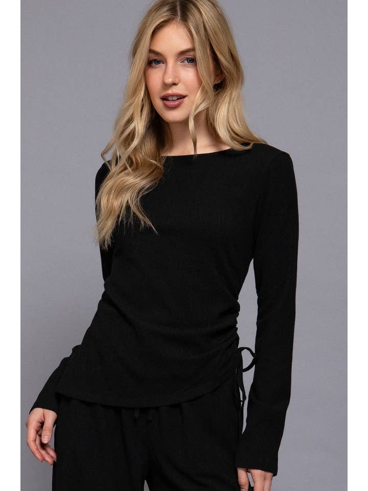 Active Basic | Active USA - Wholesale Knit Top - Women's - Long Sleeve Round Neck Side Ruched Two Tone Texture Knit Top12