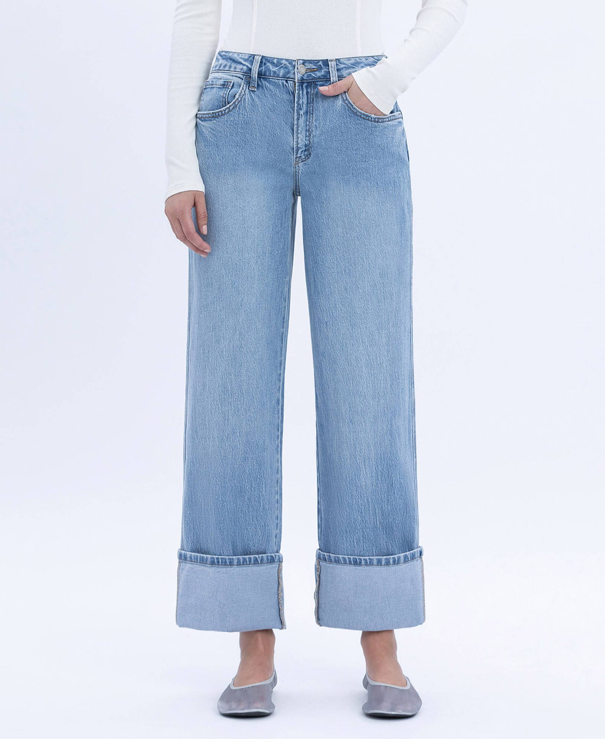 ENRAPTURE SUPER HIGH RISE CUFFED BAGGY STRAIGHT JEANS T6513 for wholesale on Faire0