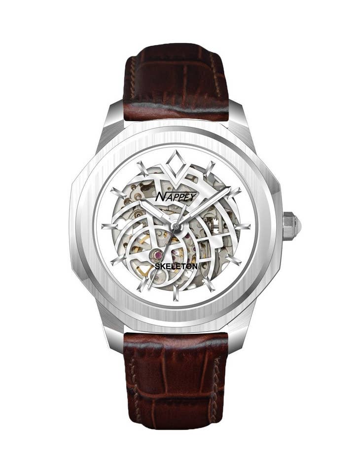 Pannolino Skeleton argento e pelle bianca marrone 115X94X767 per la vendita all'ingrosso da parte di Nappey