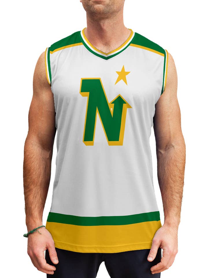 Minnesota North Stars Retro White Alternate Hockey Tank*PREORDER-ETA 7/21* for wholesale by Bench Clearers