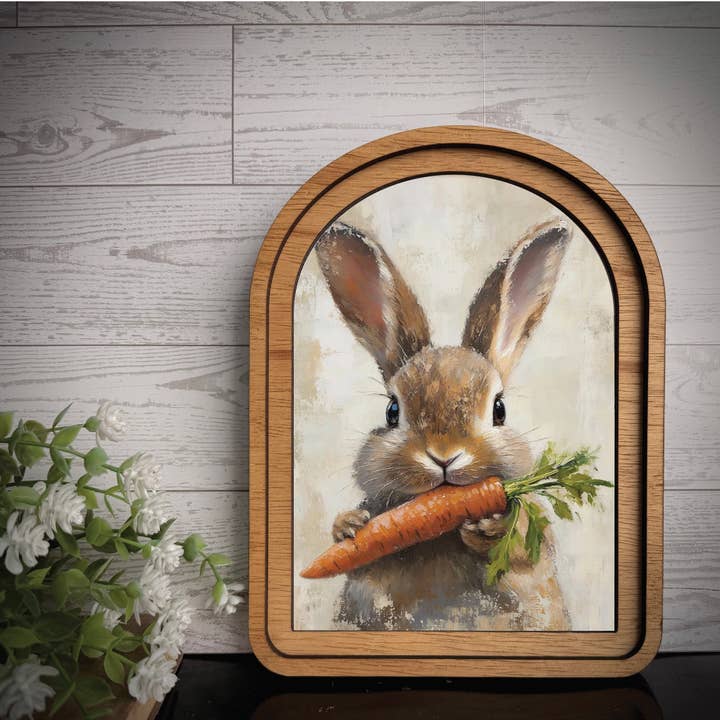 Arch Frame Art Print Bunny Carrot | Wood Frame for wholesale by Maci Loo Makings