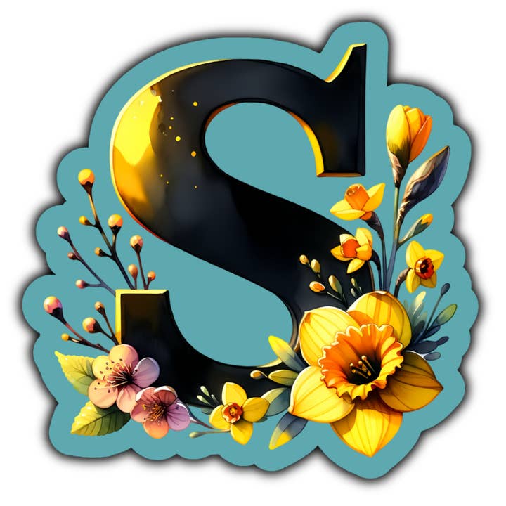 Monogram Letter "S" with flowers sticker for wholesale by Stick to it creations