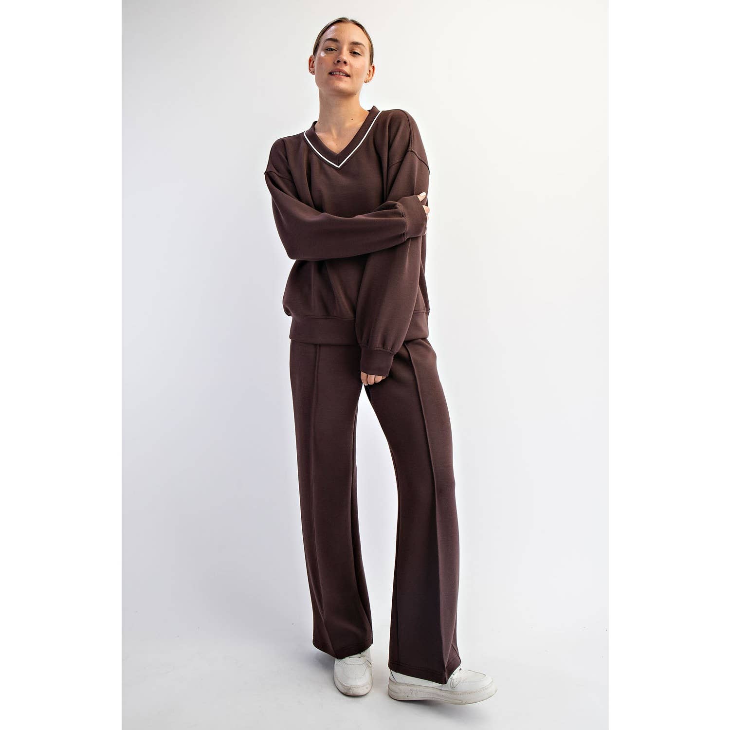 Rae Mode - Wholesale Lounge Top - Women's - MODAL SCUBA V NECK PIPING TOP25